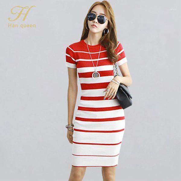 

h han queen new autumn women vintage stripe knitted dresses office bodycon pencil sheath dress elegant simple bottoming vestidos1, Black;gray