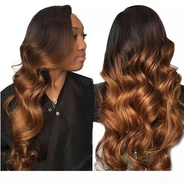 

полный парик шнурка высокого качества ломбера цвета 150 плотность свободно махать 1bt4 бразильские волосы девственницы два тона фронта шнурк, Black;brown