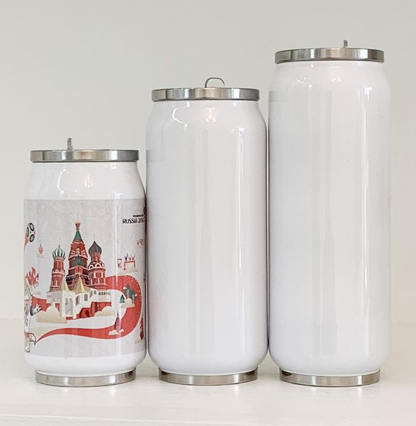 Canecas DIY Sublimação Cola Can Água Garrafa Térmica Double Walled Tumbler de Aço Inoxidável Isolado Vácuo com Tampa Em Branco ZWL444