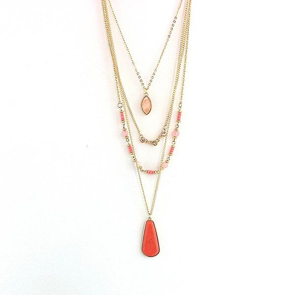 

melihe female waterdrop stone pendant multi-layer necklaces female 2020 pink color crystal beads women necklace colar sne160102, Silver