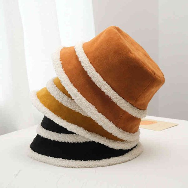 

caps hats children fashion autumn and winter versatile lamb cashmere double-sided fisherman small face warm plush basin, Blue;gray