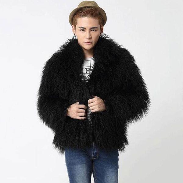 

wholesale- 2016 new winter men's faux fur coat, high-end men's jackets, black long-hair men coats warm plus thick velvet overcoats