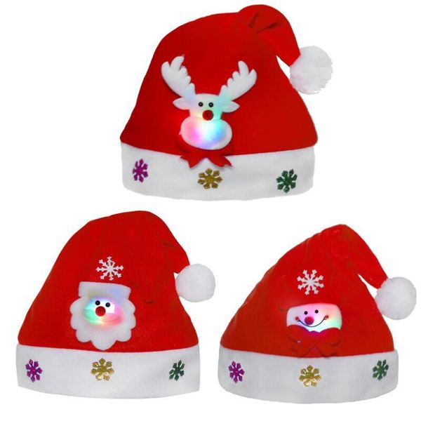 

kids xmas party night santa led hat 2020 led christmas glowing with inlaid claus reindeer snowman doll