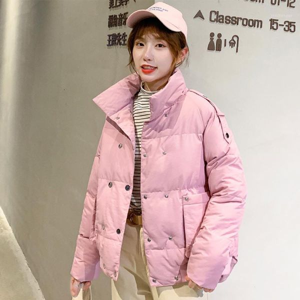 

2019 new arrival winter jacket women stand collar double breasted cotton padded female coat outwear short parka1, Black