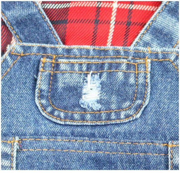 

plaid small dog clothes water wash old jean overalls puppy dog jacket cowboy pet coat jumpsuit clothing for small med bbymrn