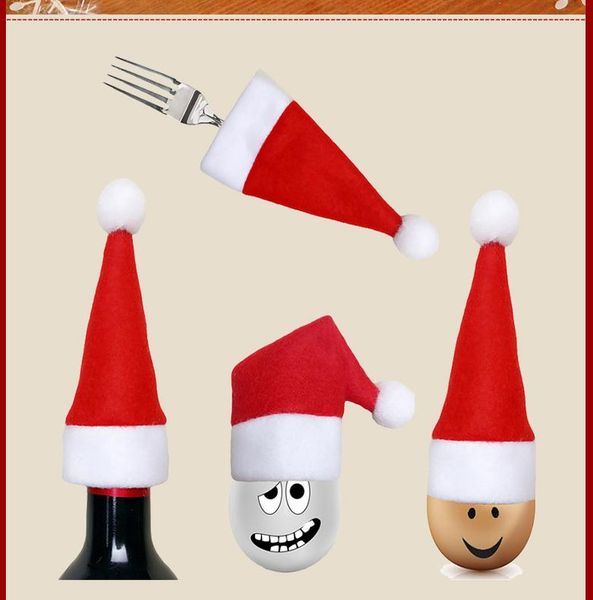 

мини рождество hat нож вилка крышки красный бутылки вина обложка сумка xmas обеденный стол украшения рождество главная партия декор поставки