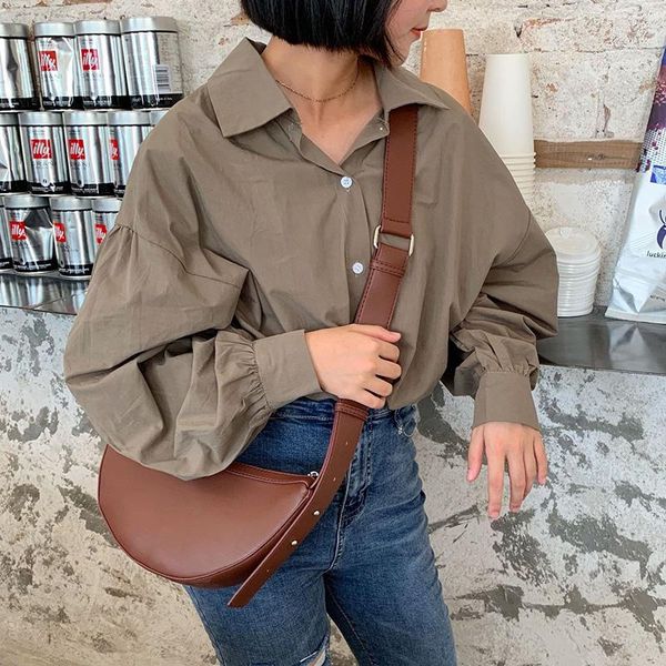 

fashion women crossbody bag leather solid shoulder bag ladies half moon casual handbag female travel saddle messenger bags