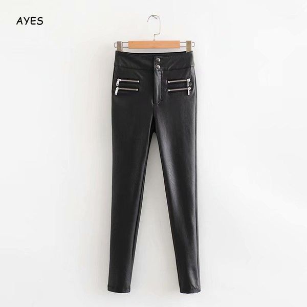

inner velvet warm pu leather pants women 2020 autumn winter slim pencil leather pants high waist black faux xxs xs1, Black;white