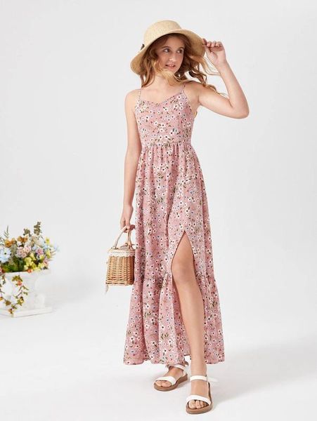 

teen girls ditsy floral print split hem cami dress she, Red;yellow