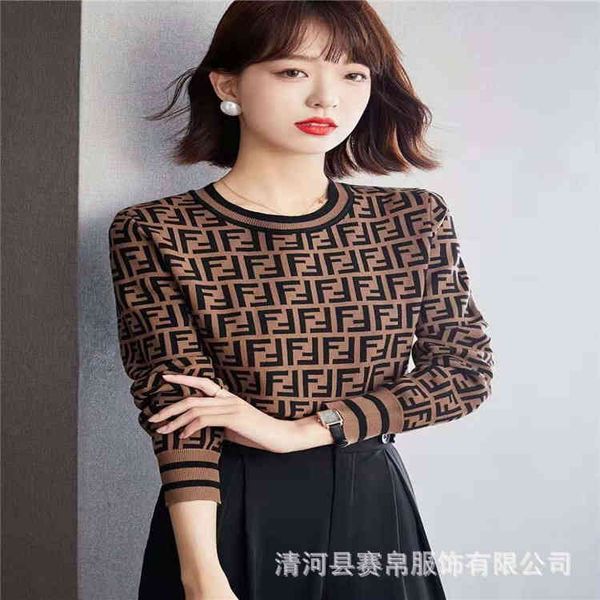 

2022 factory wholesale new autumn and winter woolen sweater bottoms women ff letter round neck long sleeve pullover sweater women, Black