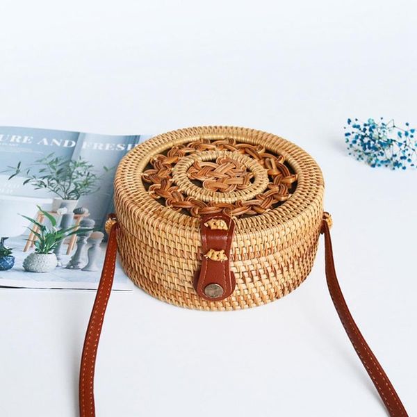 

new-round straw bag ladies handbags bohemian rattan messenger bag hand-woven round