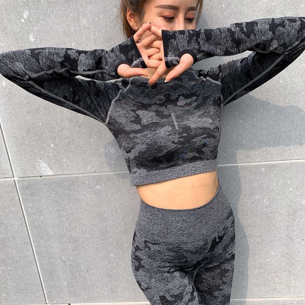 

yoga shirts athletic active women long sleeve sports camo shirt gym workout activewear athletic seamless fitness top, White;red