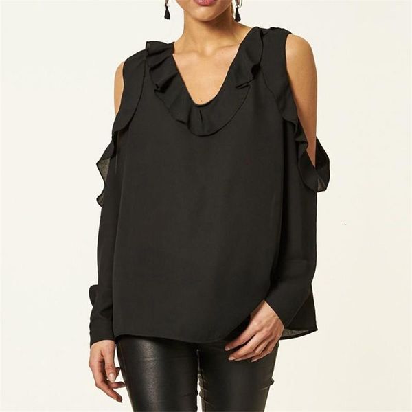 

new blouse 2019 women fashion 2019 long sleeve shirt blouse casual solid loose tee cold shoulder blouses, White