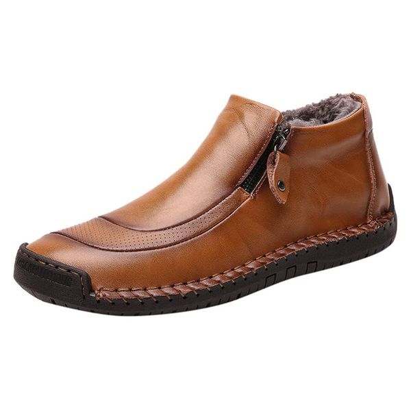 

classics keep warm men large size short plush snow boots side zip men's boots soft leather low heel wingtip dress shoes for male, Black