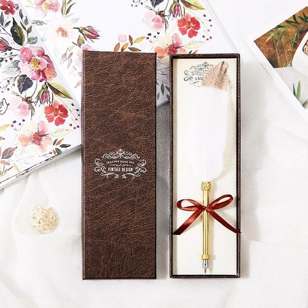 

retro white feather dip pen business signature pens w/gift box stationery