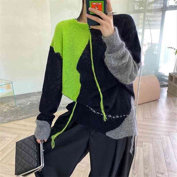 

loose mohair sweater women fall korean o-neck hit color long sleeve pullovers female fashion casual soft lady jumpers, White;black