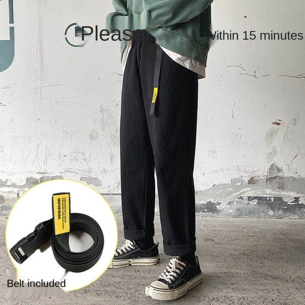 

net red new men's autumn and winter loose straight tube casual pants jeans and jeans simple casual pants trend (belt) gjtqk, Blue