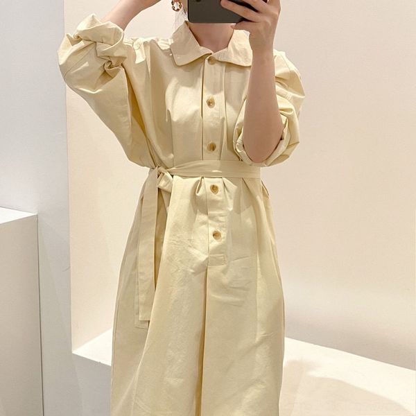 

9in92 korean chic style versatile lapel single breasted the skirt shirt shirt knee with loose bandage waist length over short skirt dress wo, Black;gray