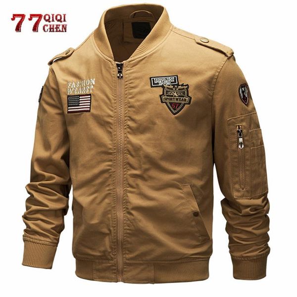 

embroidery bomber jacket men spring autumn stand collar casual cotton army pilot coat outwear windbreaker flight jacket, Black;brown