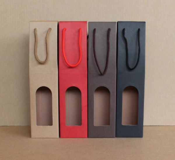 

gift wrap 50pcs kraft paper red wine box handheld single/double bottle bag window packaging party supplies sn181