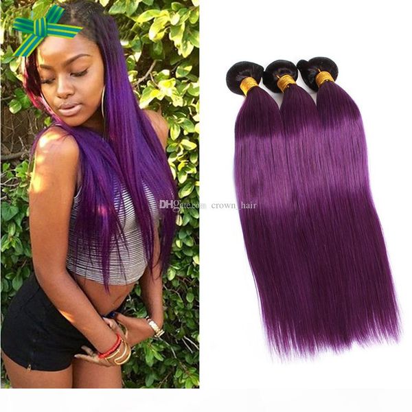 

dark root two tone malaysian human hair bundles #1b purple straight human hair extensions ombre purplr hair weaves double wefted, Black