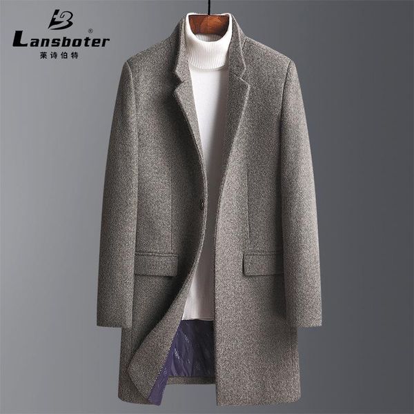 

men's wool & blends autumn and winter woolen coat slim fit medium long windbreaker thickened, Black