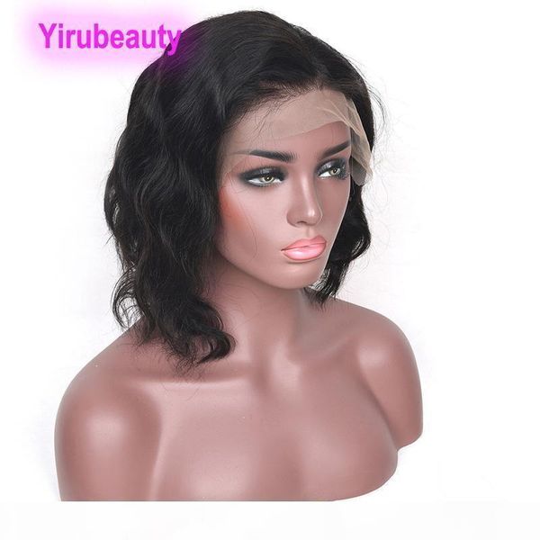 

peruvian human hair 13x4 lace front wig bob body wave wholesale silky wavy lace front wigs natural color 10-16inch, Black;brown