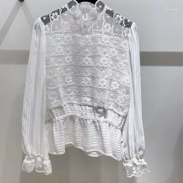 

women white black lace blouse long sleeve hollow out sweet 2020 new ladies shirt spring autumn1