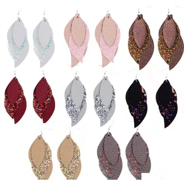 

s1164 fashion jewelry sequins multi layer pu leather earrings faux leather dangle earrings cqfb3, Silver