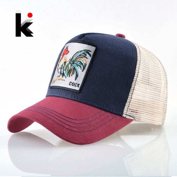 

ball caps baseball rooster embroidery hip hop hats men snapback breathable mesh bones fashion streetwear cock trucker cap women, Blue;gray