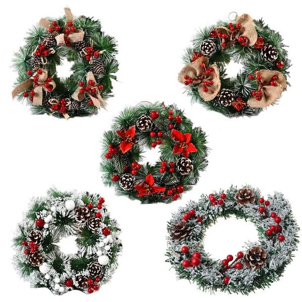 

christmas wreath artificial pinecone red berries garland decoration hanging front door wall tree ornament