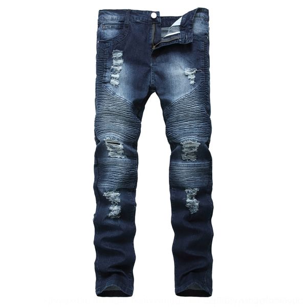 

pwqqn street biker biker and jeansmen's wrinkle hole slim stretch leggings street jeansmen's motorcycle jeansjeans and jeansjeans, Blue