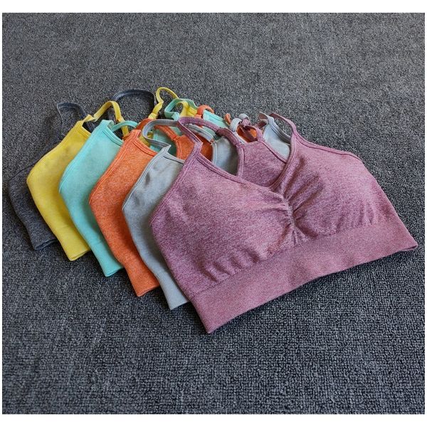 

solid color seamless sports gym fitness women running crop push up female workout padded yoga bra high impact activewear f wmtlfk