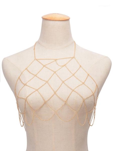 Catene Fashion Gold Color Net Grid Nacklace Harness Nacklace Body Jewelry Sexy Bikini Pancia Vita Reggiseno in lega di metallo Jewelry1