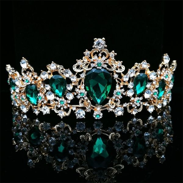 Coroque vintage verde royal tiara coroas noiva azul vermelho rainha coroa coroa dourado tiara tiara para feminino para mulheres joias y200409