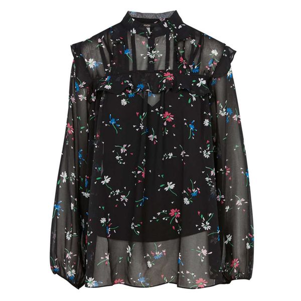 

19 autumn winter floral bubble sleeve ruffle shirt mfpto00242, White