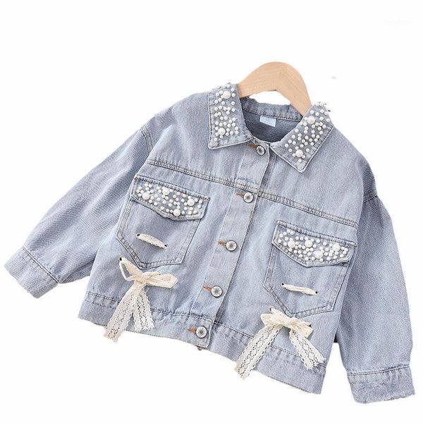 

jackets children's jacket 2021 spring and autumn girls fashion denim flower embroidery long-sleeved lapel1, Blue;gray