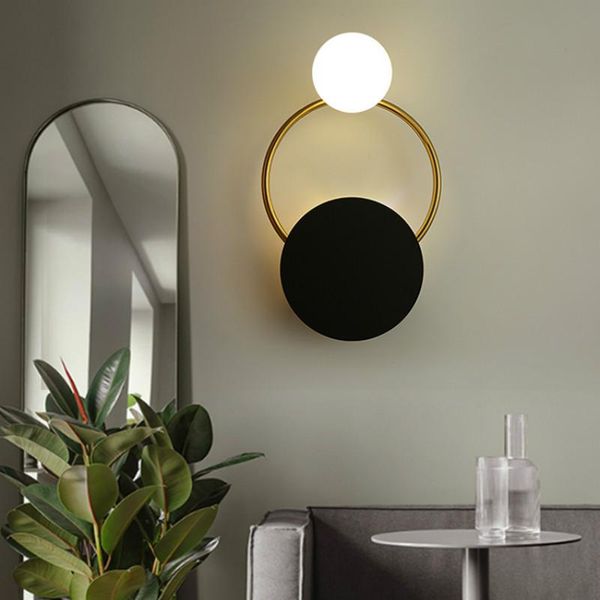 

light luxury wall lamp bedroom bedside lamp black round minimalist wall living room aisle post modern wj10