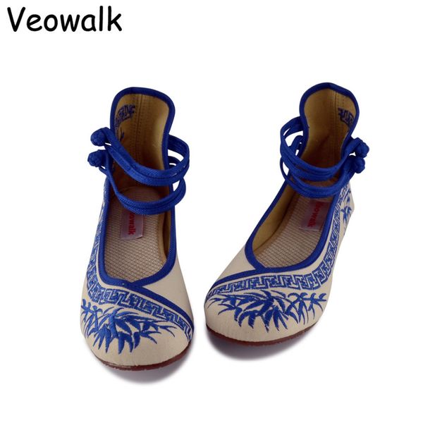 

veowalk handmade fashion women ballerinas dancing shoes chinese flower embroidery soft casual shoes cloth walking flats 201012, Black