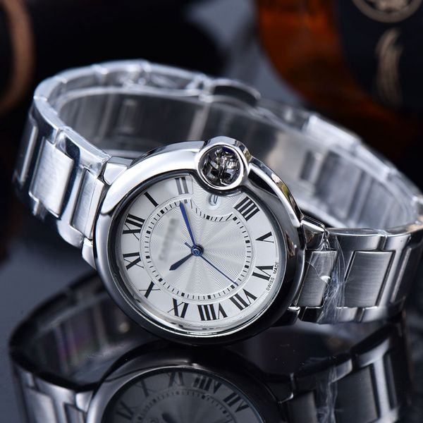 

luxury stainless steel quartz watch men wristwatches steel strap multifunctional dial with calendar, Slivery;brown