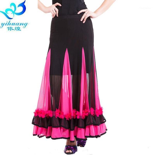 

ballroom dance skirt long big swing modern waltz standard tango performance dress elastic waistband 3 colors1, Black;red