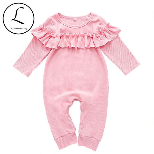 

newborn baby girls cotton ribbed bodysuit outdoor clothings soft infants toddler pink princess ruffle jumpsuit christmas outfits 1024, Blue