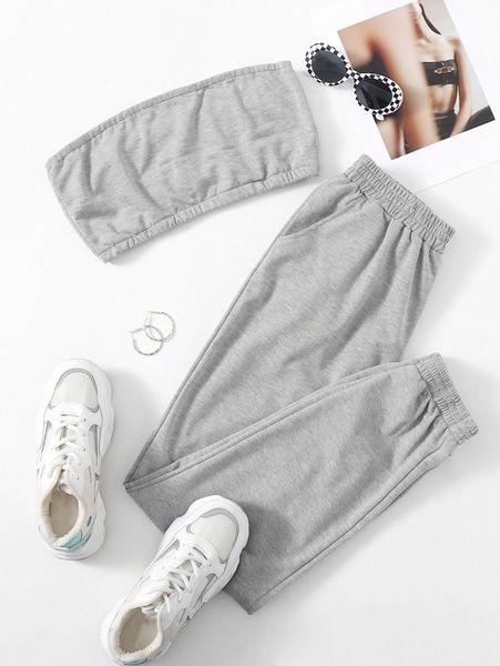 

crop tube with slant pocket sweatpants s90n#, White