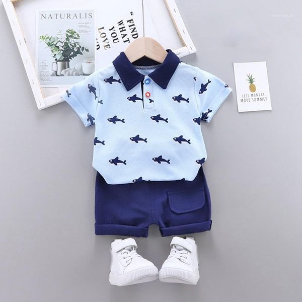 

clothing sets baby clothes for boy summer cartoon print lapel short sleeve t-shirt+shorts suit 2pcs1, White