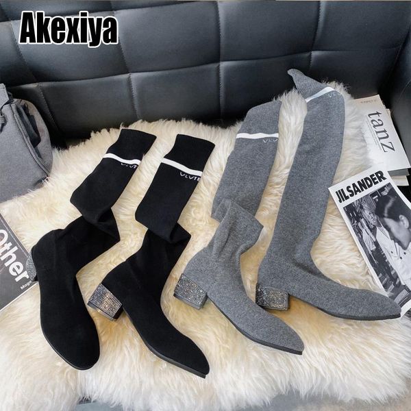 

женские сапоги 2020 новая весна осень модели высокого тюбик stretch сапоги над коленом моды длинные тонкие носки p535, Black