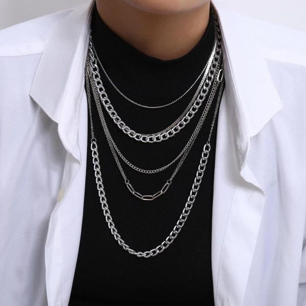 

hc punk metallic cuban link tassel statement necklace women men hiphop jewelry basic chain layered choker necklace goth collar t, Silver