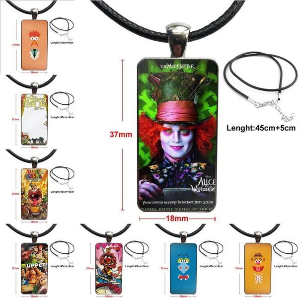 

steel color glass cabochon with rectangle shaped pendant choker necklace for women children cartoon cute the muppets show, Silver