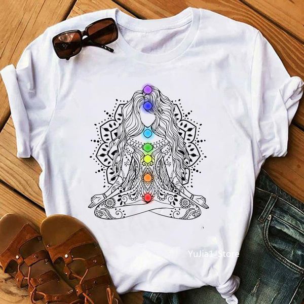 

summer new ladies tee streetwear harajuku style funny woman t shirt kawaii yo ga buddha mandala print female tshirt, White