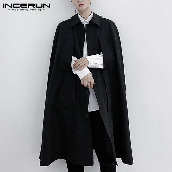 

men solid color turn down collar capes cloak incerun single breasted winter poncho loose pockets long outwear streetwear s-5xl 7, Tan;black