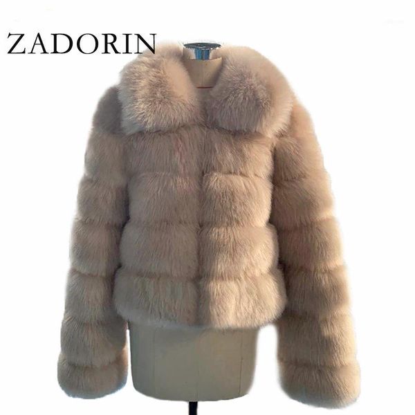 

zadorin 2020 high luxury faux fur jacket women fluffy turn down fur collar thick warm faux coat plus size winter clothes1, Black
